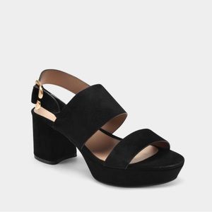 AEROSOLES Black Suede Block Heel Platform Sandals